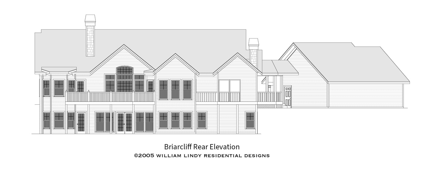 Briarcliff ranch house plan rear elevation with detached 3-car garage