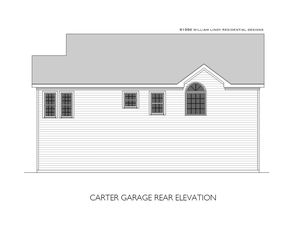 Carter 3-car garage plan rear technical drawing