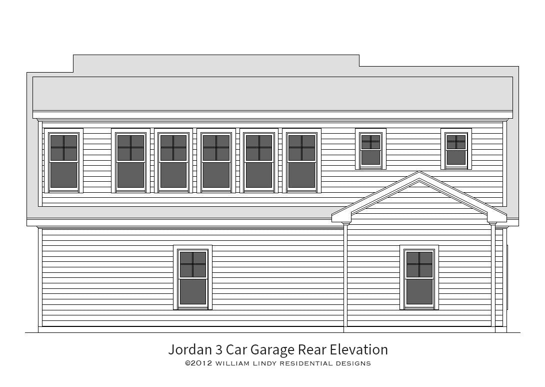 Jordan 3-car garage plan rear technical drawing