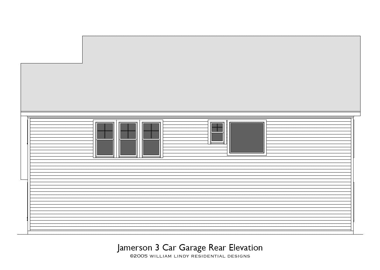 Jamerson 3-car detached garage plan rear technical drawing