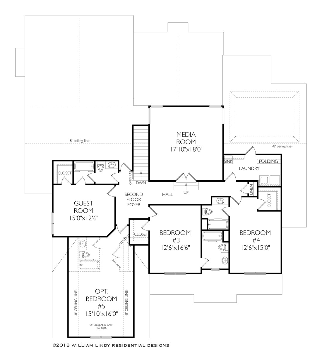Huntersville master on main house plan second floor layout