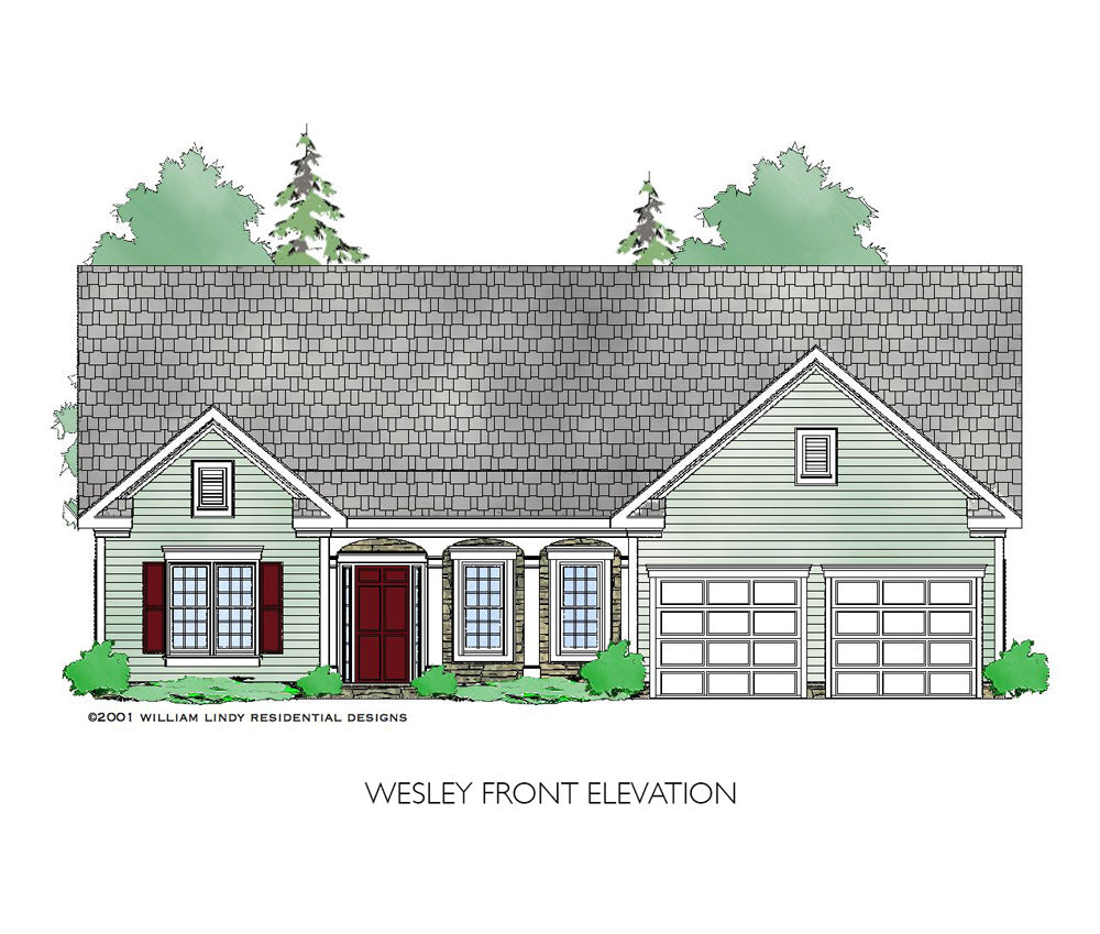 Wesley Ranch House Plan Front Technical Drawing