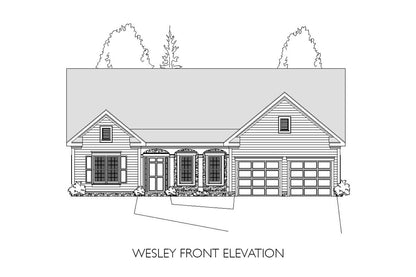 Wesley ranch house plan front technical drawing