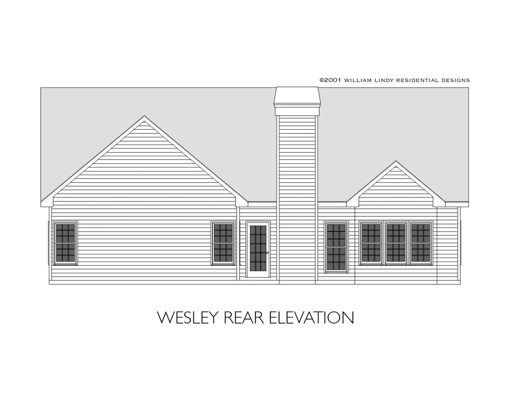 Wesley ranch house plan rear technical drawing